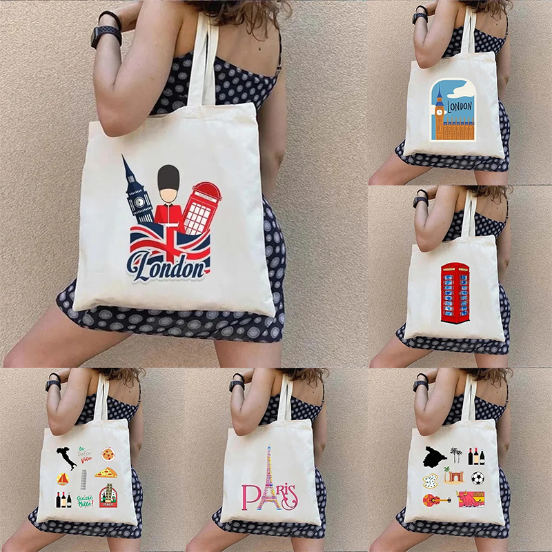 Canvas Backpack Casual - London UK Paris Printing Ladies Canvas