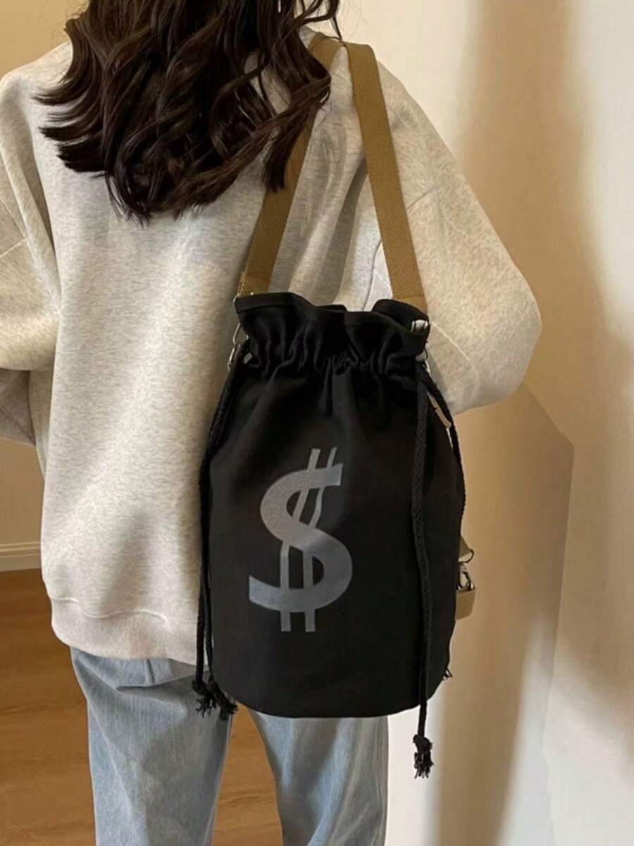 Black Canvas Drawstring Crossb - Canvas Backpack Casual ulasan dan harga