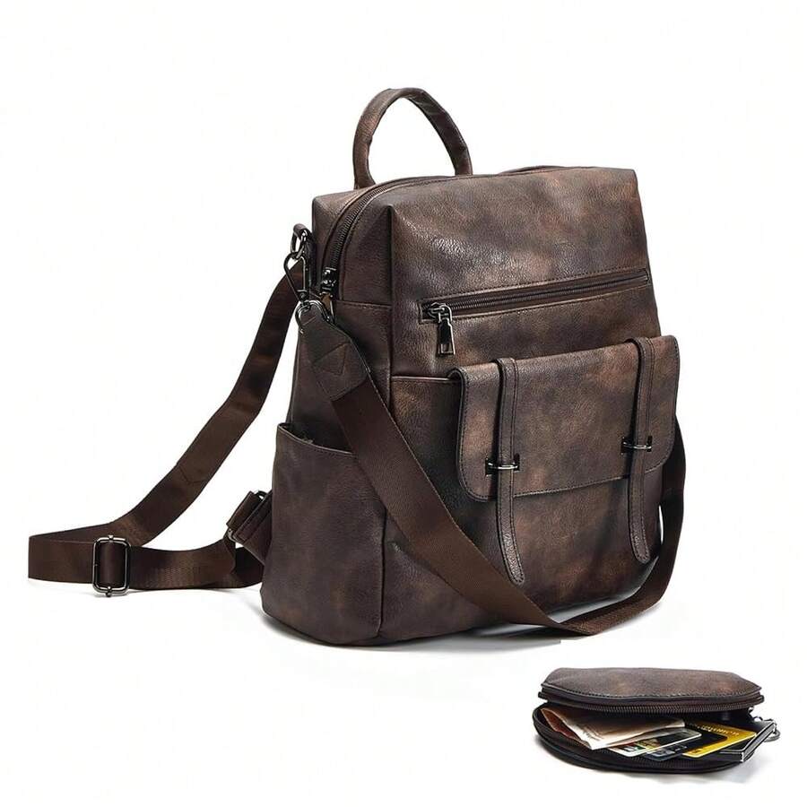 Women Fashion Vintage Brown PU - Laptop Backpack 15.6 ulasan dan harga