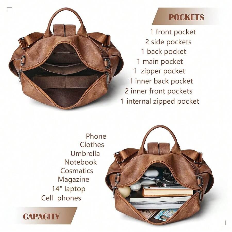 Women Fashion Vintage Brown PU - Laptop Backpack 15.6 ulasan dan harga