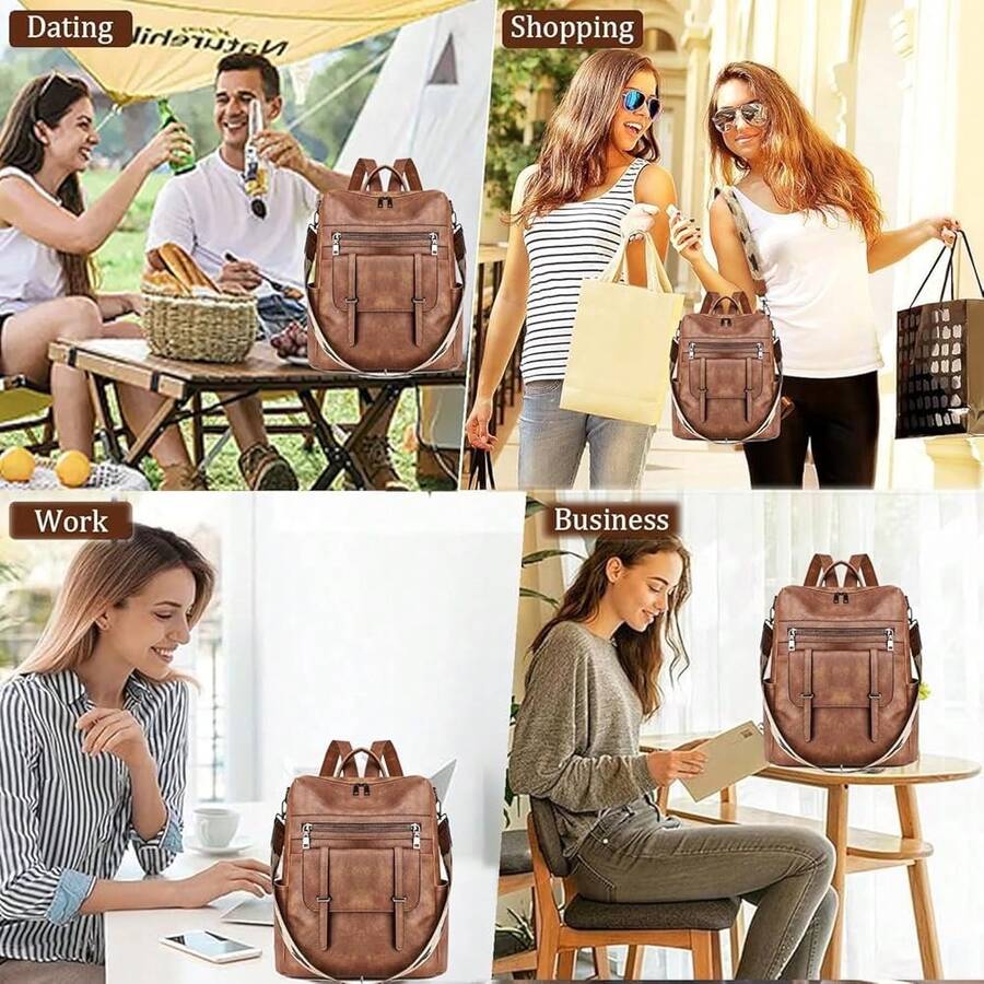 Women Fashion Vintage Brown PU - Laptop Backpack 15.6 ulasan dan harga